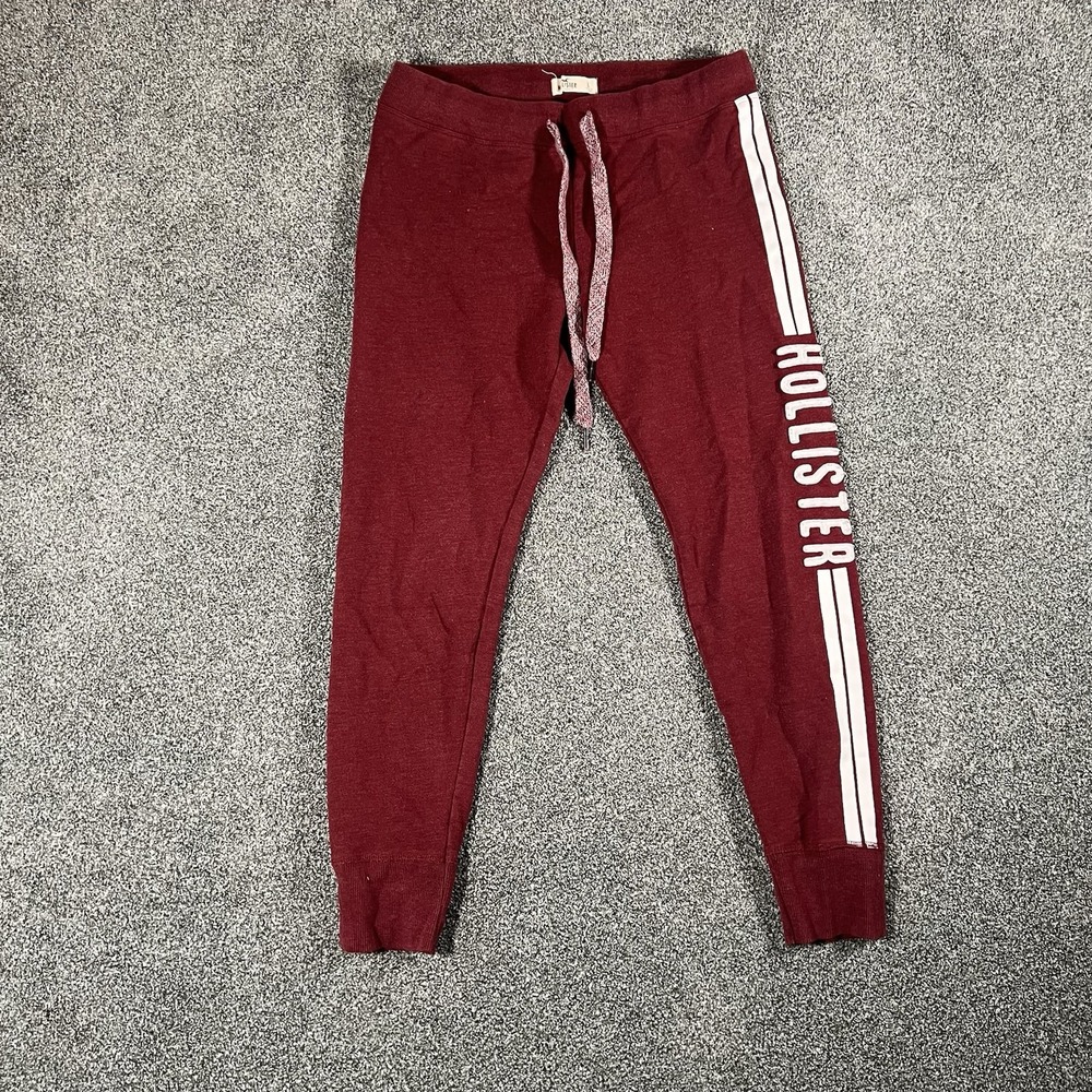 Hollister Womens Jogger Sweatpants Large Burgundy Logo Drawstring Lounge Pants